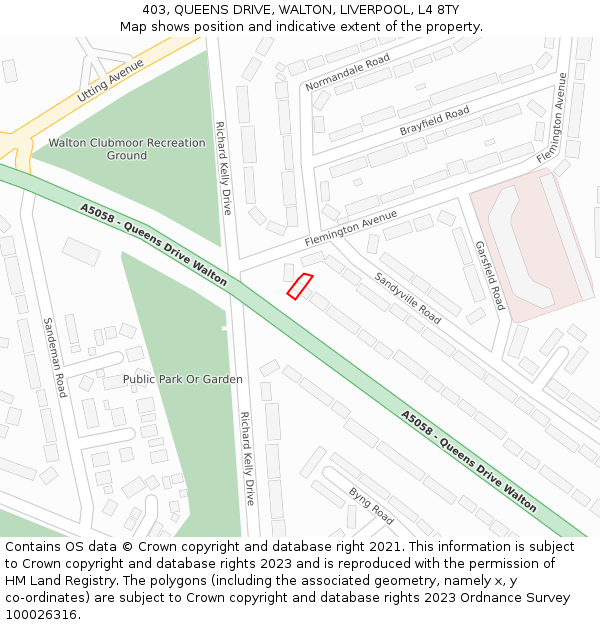 403, QUEENS DRIVE, WALTON, LIVERPOOL, L4 8TY: Location map and indicative extent of plot