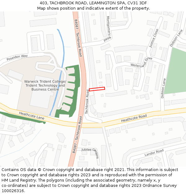 403, TACHBROOK ROAD, LEAMINGTON SPA, CV31 3DF: Location map and indicative extent of plot