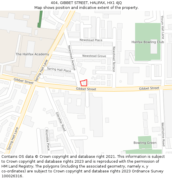 404, GIBBET STREET, HALIFAX, HX1 4JQ: Location map and indicative extent of plot