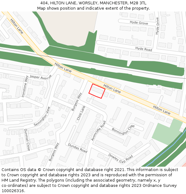 404, HILTON LANE, WORSLEY, MANCHESTER, M28 3TL: Location map and indicative extent of plot