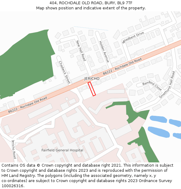 404, ROCHDALE OLD ROAD, BURY, BL9 7TF: Location map and indicative extent of plot