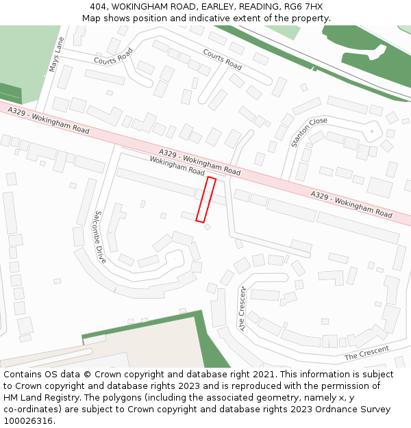 404, WOKINGHAM ROAD, EARLEY, READING, RG6 7HX: Location map and indicative extent of plot
