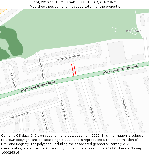 404, WOODCHURCH ROAD, BIRKENHEAD, CH42 8PG: Location map and indicative extent of plot