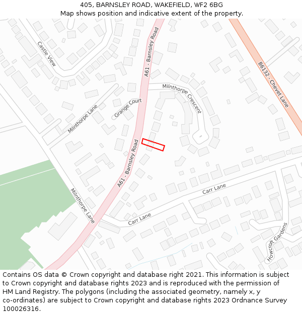 405, BARNSLEY ROAD, WAKEFIELD, WF2 6BG: Location map and indicative extent of plot