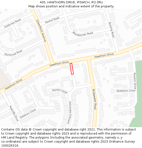 405, HAWTHORN DRIVE, IPSWICH, IP2 0RU: Location map and indicative extent of plot