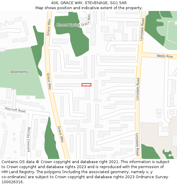 406, GRACE WAY, STEVENAGE, SG1 5AR: Location map and indicative extent of plot