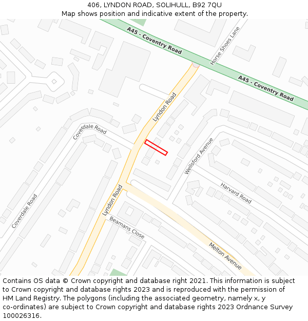 406, LYNDON ROAD, SOLIHULL, B92 7QU: Location map and indicative extent of plot