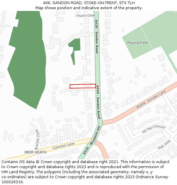 406, SANDON ROAD, STOKE-ON-TRENT, ST3 7LH: Location map and indicative extent of plot