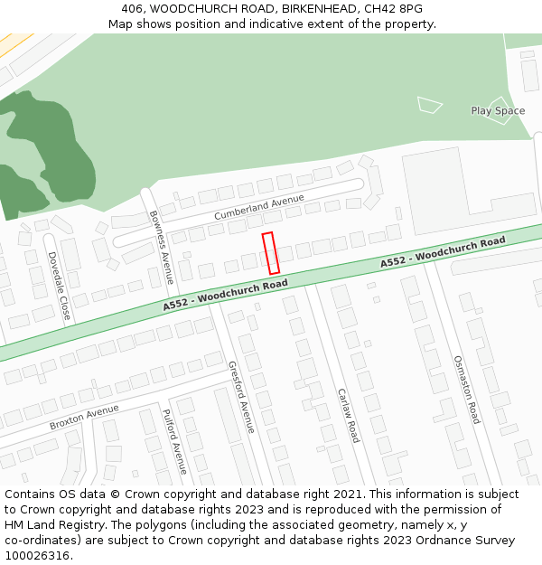 406, WOODCHURCH ROAD, BIRKENHEAD, CH42 8PG: Location map and indicative extent of plot