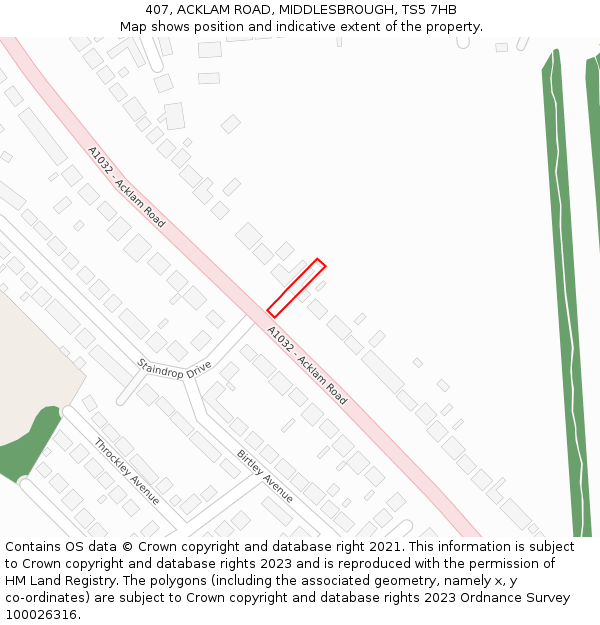 407, ACKLAM ROAD, MIDDLESBROUGH, TS5 7HB: Location map and indicative extent of plot