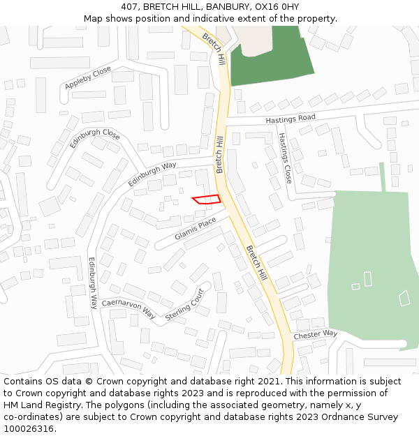 407, BRETCH HILL, BANBURY, OX16 0HY: Location map and indicative extent of plot