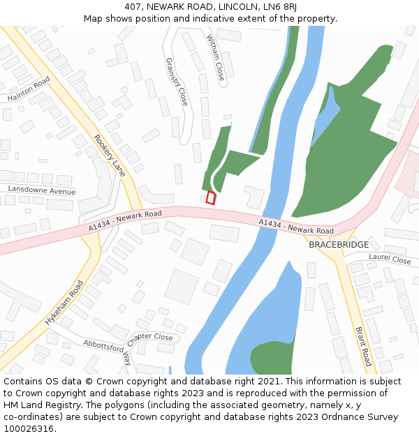 407, NEWARK ROAD, LINCOLN, LN6 8RJ: Location map and indicative extent of plot