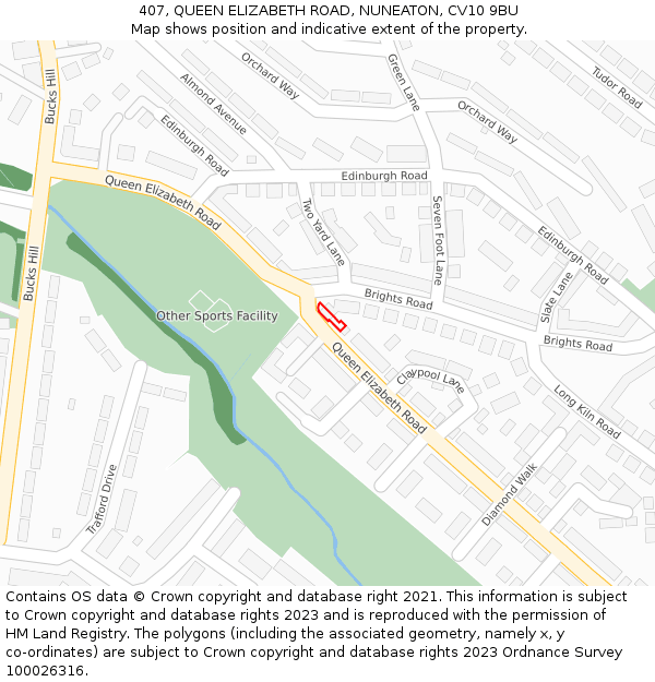 407, QUEEN ELIZABETH ROAD, NUNEATON, CV10 9BU: Location map and indicative extent of plot