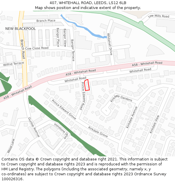 407, WHITEHALL ROAD, LEEDS, LS12 6LB: Location map and indicative extent of plot