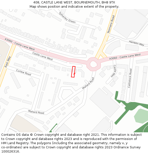 408, CASTLE LANE WEST, BOURNEMOUTH, BH8 9TX: Location map and indicative extent of plot