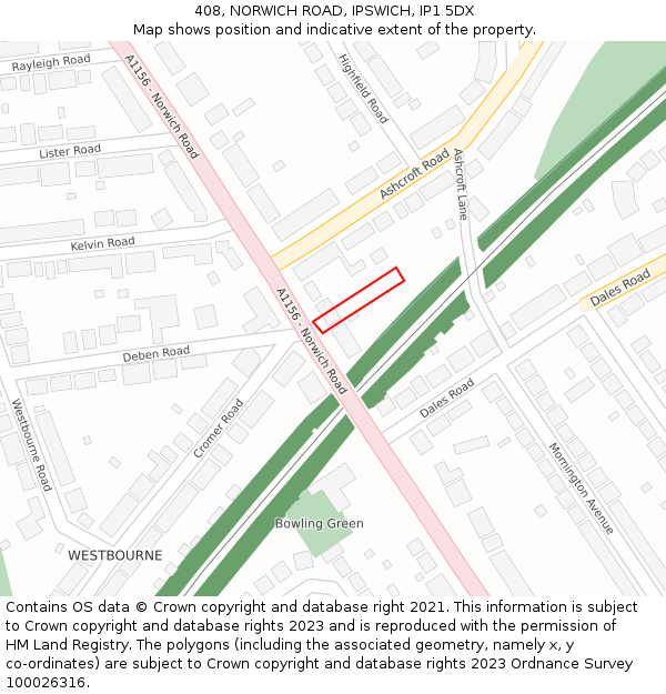 408, NORWICH ROAD, IPSWICH, IP1 5DX: Location map and indicative extent of plot