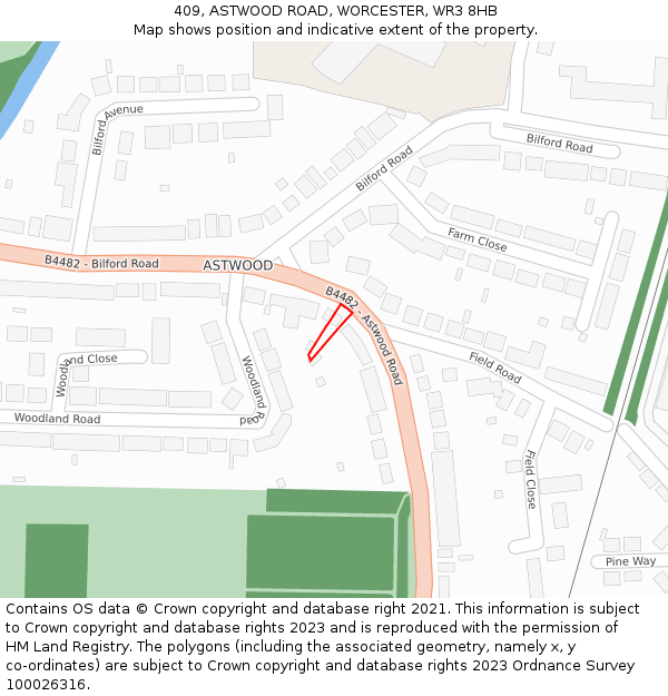 409, ASTWOOD ROAD, WORCESTER, WR3 8HB: Location map and indicative extent of plot