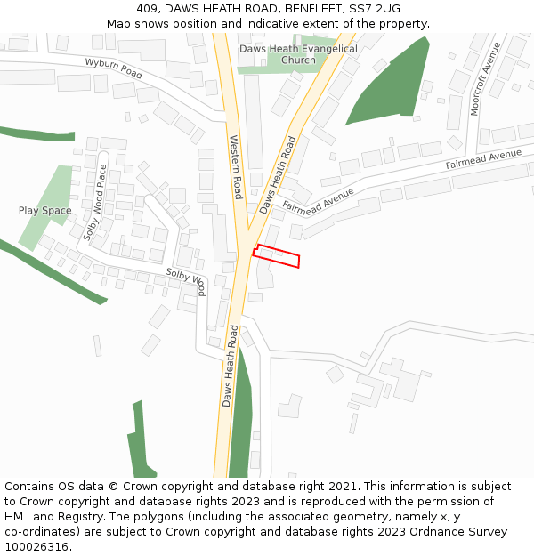 409, DAWS HEATH ROAD, BENFLEET, SS7 2UG: Location map and indicative extent of plot