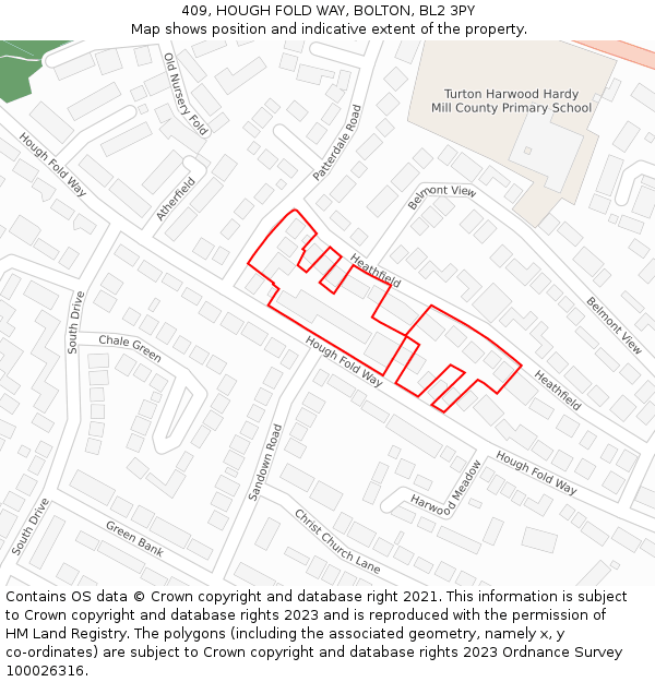 409, HOUGH FOLD WAY, BOLTON, BL2 3PY: Location map and indicative extent of plot