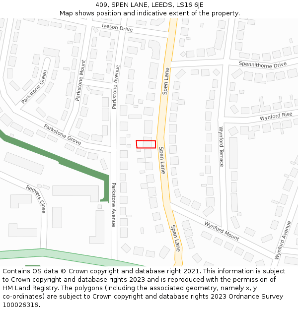409, SPEN LANE, LEEDS, LS16 6JE: Location map and indicative extent of plot
