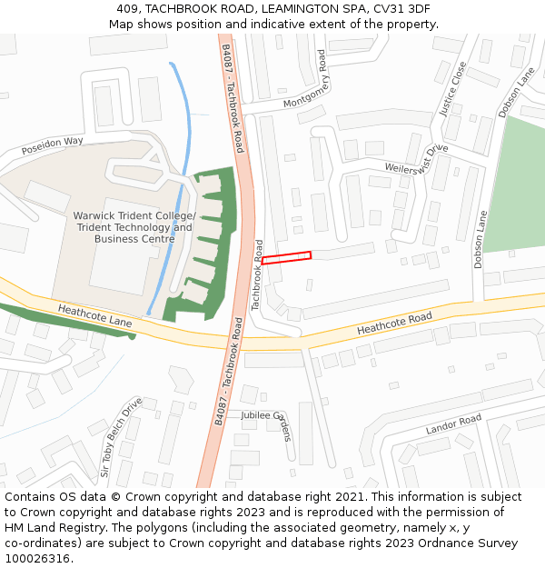 409, TACHBROOK ROAD, LEAMINGTON SPA, CV31 3DF: Location map and indicative extent of plot