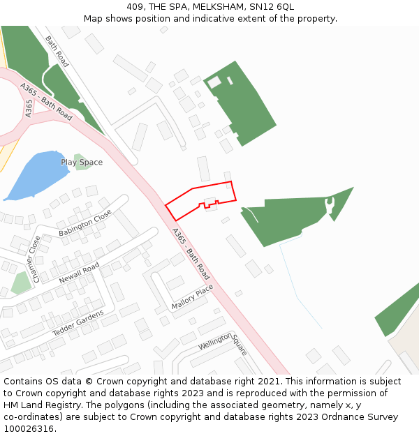 409, THE SPA, MELKSHAM, SN12 6QL: Location map and indicative extent of plot