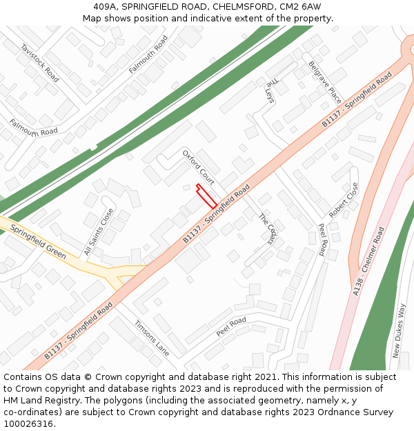 409A, SPRINGFIELD ROAD, CHELMSFORD, CM2 6AW: Location map and indicative extent of plot