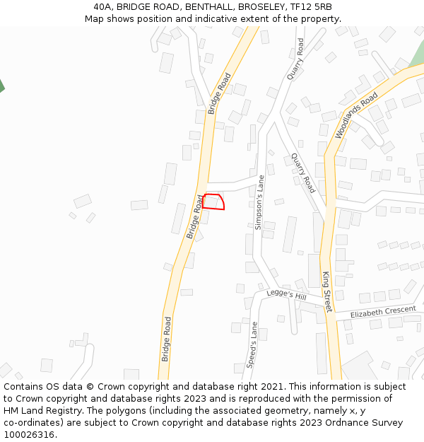 40A, BRIDGE ROAD, BENTHALL, BROSELEY, TF12 5RB: Location map and indicative extent of plot