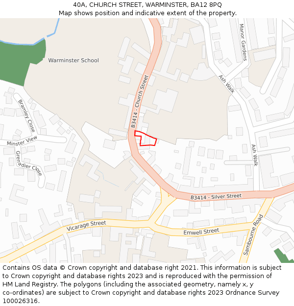 40A, CHURCH STREET, WARMINSTER, BA12 8PQ: Location map and indicative extent of plot