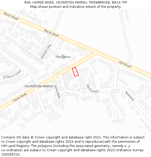 40A, HORSE ROAD, HILPERTON MARSH, TROWBRIDGE, BA14 7PF: Location map and indicative extent of plot