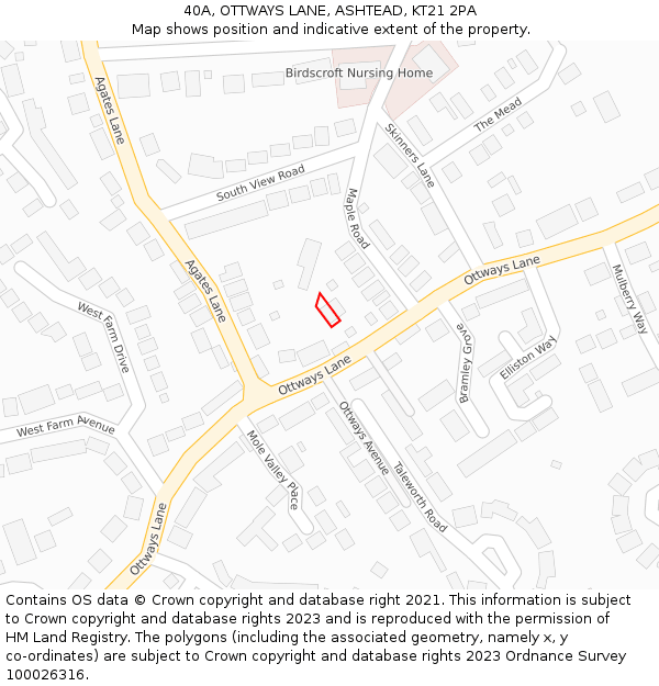 40A, OTTWAYS LANE, ASHTEAD, KT21 2PA: Location map and indicative extent of plot