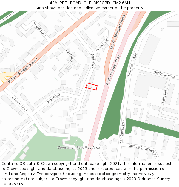 40A, PEEL ROAD, CHELMSFORD, CM2 6AH: Location map and indicative extent of plot