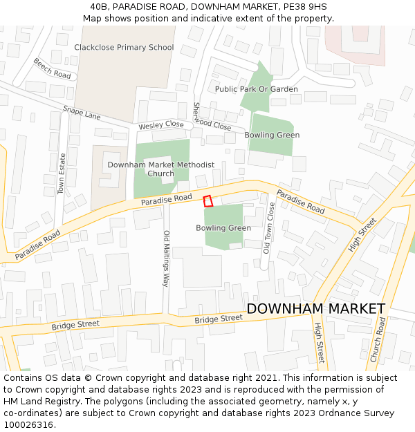40B, PARADISE ROAD, DOWNHAM MARKET, PE38 9HS: Location map and indicative extent of plot