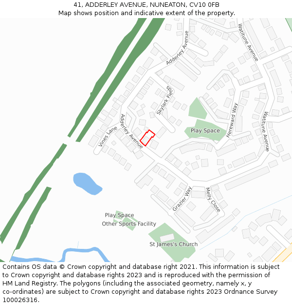41, ADDERLEY AVENUE, NUNEATON, CV10 0FB: Location map and indicative extent of plot