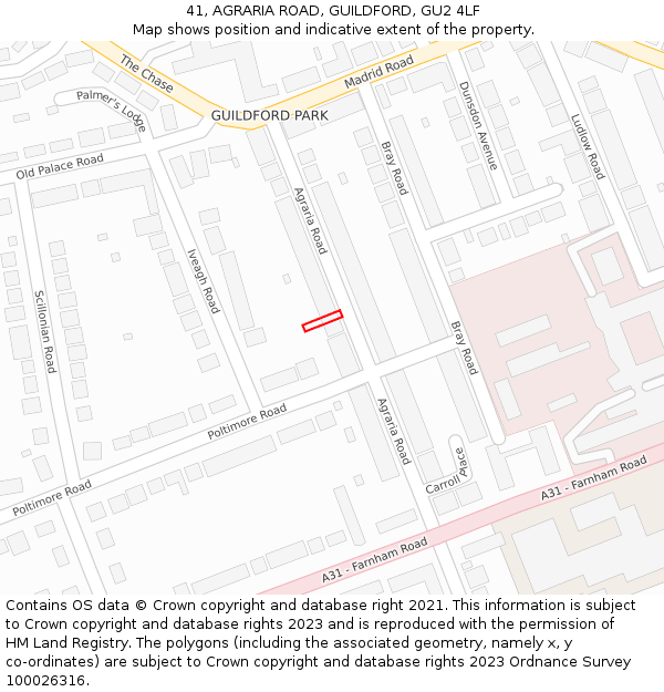 41, AGRARIA ROAD, GUILDFORD, GU2 4LF: Location map and indicative extent of plot