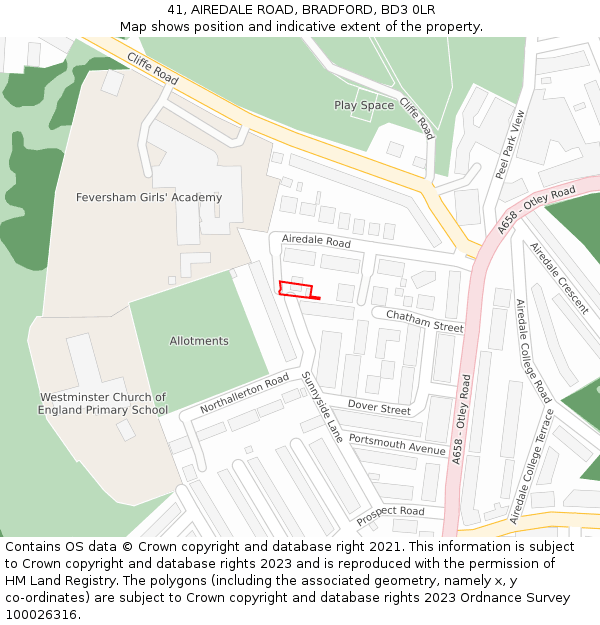 41, AIREDALE ROAD, BRADFORD, BD3 0LR: Location map and indicative extent of plot