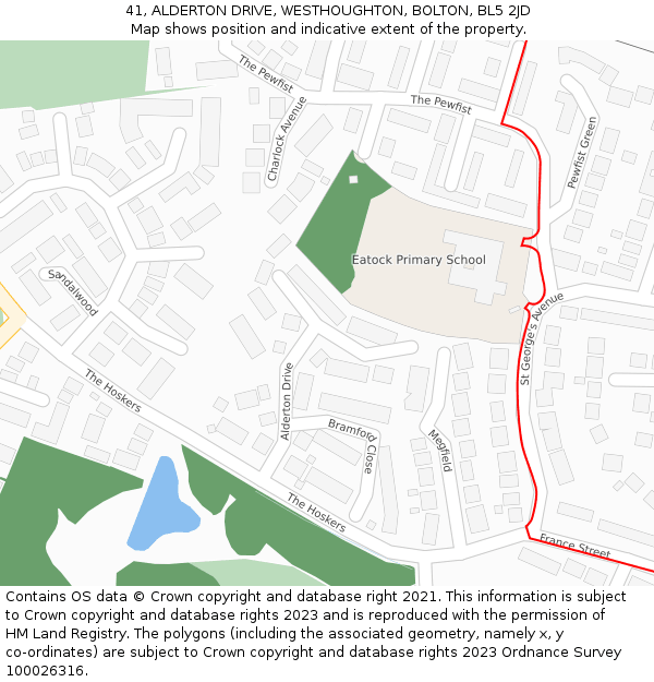 41, ALDERTON DRIVE, WESTHOUGHTON, BOLTON, BL5 2JD: Location map and indicative extent of plot
