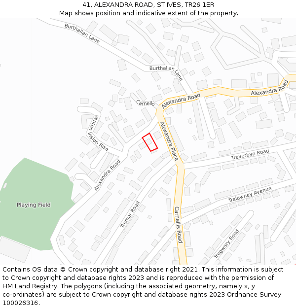 41, ALEXANDRA ROAD, ST IVES, TR26 1ER: Location map and indicative extent of plot