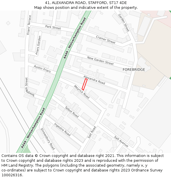 41, ALEXANDRA ROAD, STAFFORD, ST17 4DE: Location map and indicative extent of plot