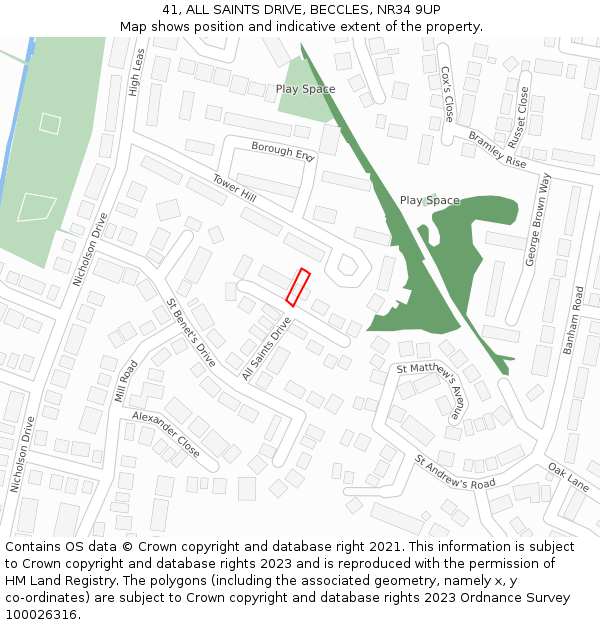 41, ALL SAINTS DRIVE, BECCLES, NR34 9UP: Location map and indicative extent of plot