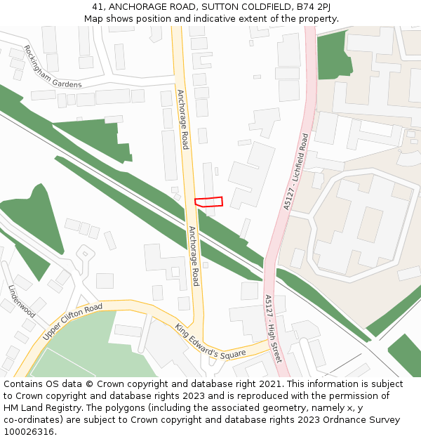 41, ANCHORAGE ROAD, SUTTON COLDFIELD, B74 2PJ: Location map and indicative extent of plot