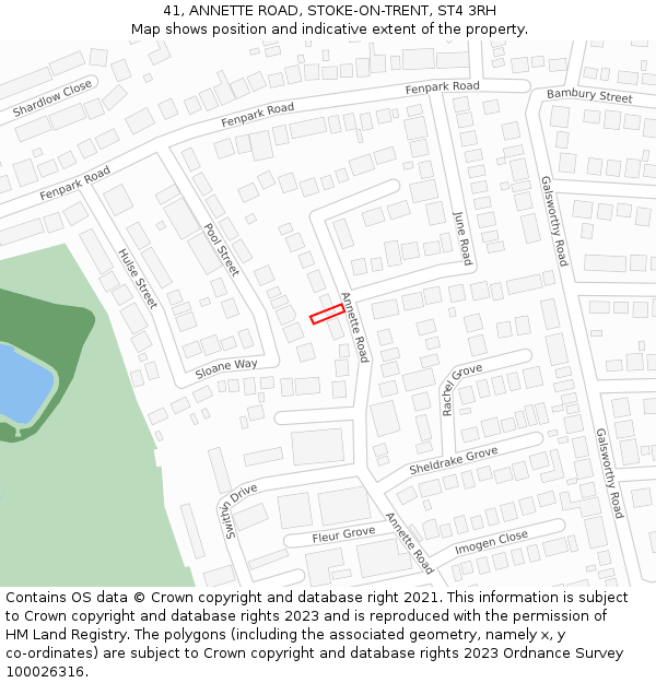 41, ANNETTE ROAD, STOKE-ON-TRENT, ST4 3RH: Location map and indicative extent of plot