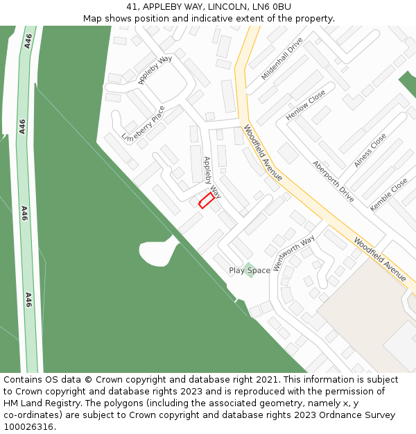 41, APPLEBY WAY, LINCOLN, LN6 0BU: Location map and indicative extent of plot