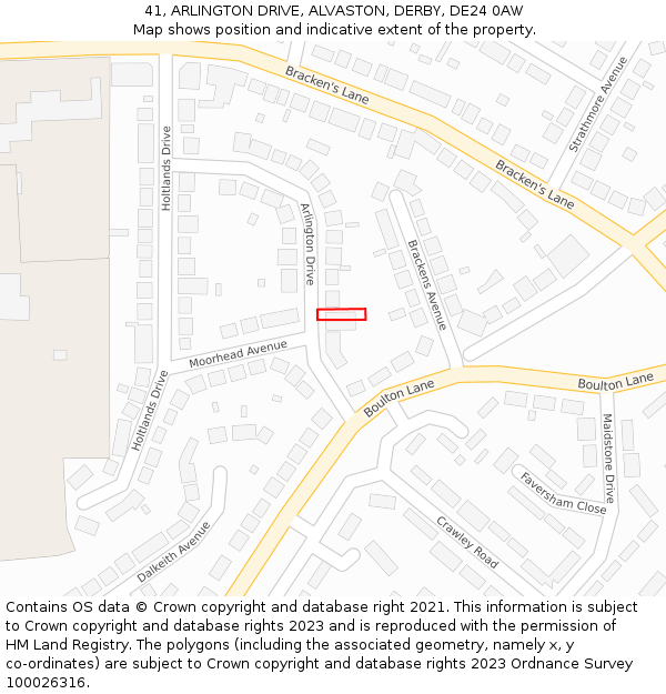 41, ARLINGTON DRIVE, ALVASTON, DERBY, DE24 0AW: Location map and indicative extent of plot