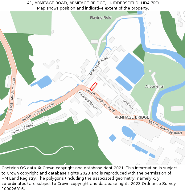 41, ARMITAGE ROAD, ARMITAGE BRIDGE, HUDDERSFIELD, HD4 7PD: Location map and indicative extent of plot