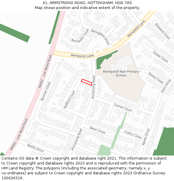41, ARMSTRONG ROAD, NOTTINGHAM, NG6 7AS: Location map and indicative extent of plot