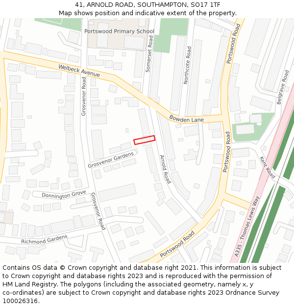 41, ARNOLD ROAD, SOUTHAMPTON, SO17 1TF: Location map and indicative extent of plot