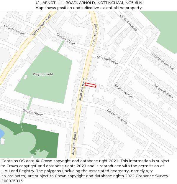 41, ARNOT HILL ROAD, ARNOLD, NOTTINGHAM, NG5 6LN: Location map and indicative extent of plot
