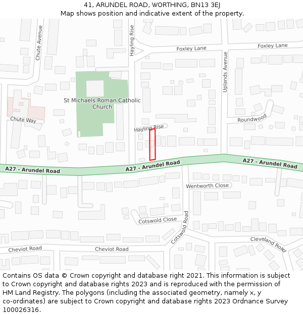 41, ARUNDEL ROAD, WORTHING, BN13 3EJ: Location map and indicative extent of plot