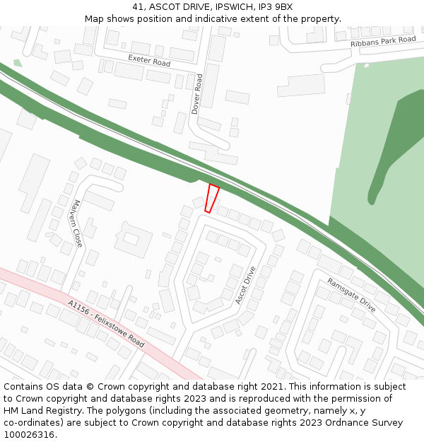 41, ASCOT DRIVE, IPSWICH, IP3 9BX: Location map and indicative extent of plot